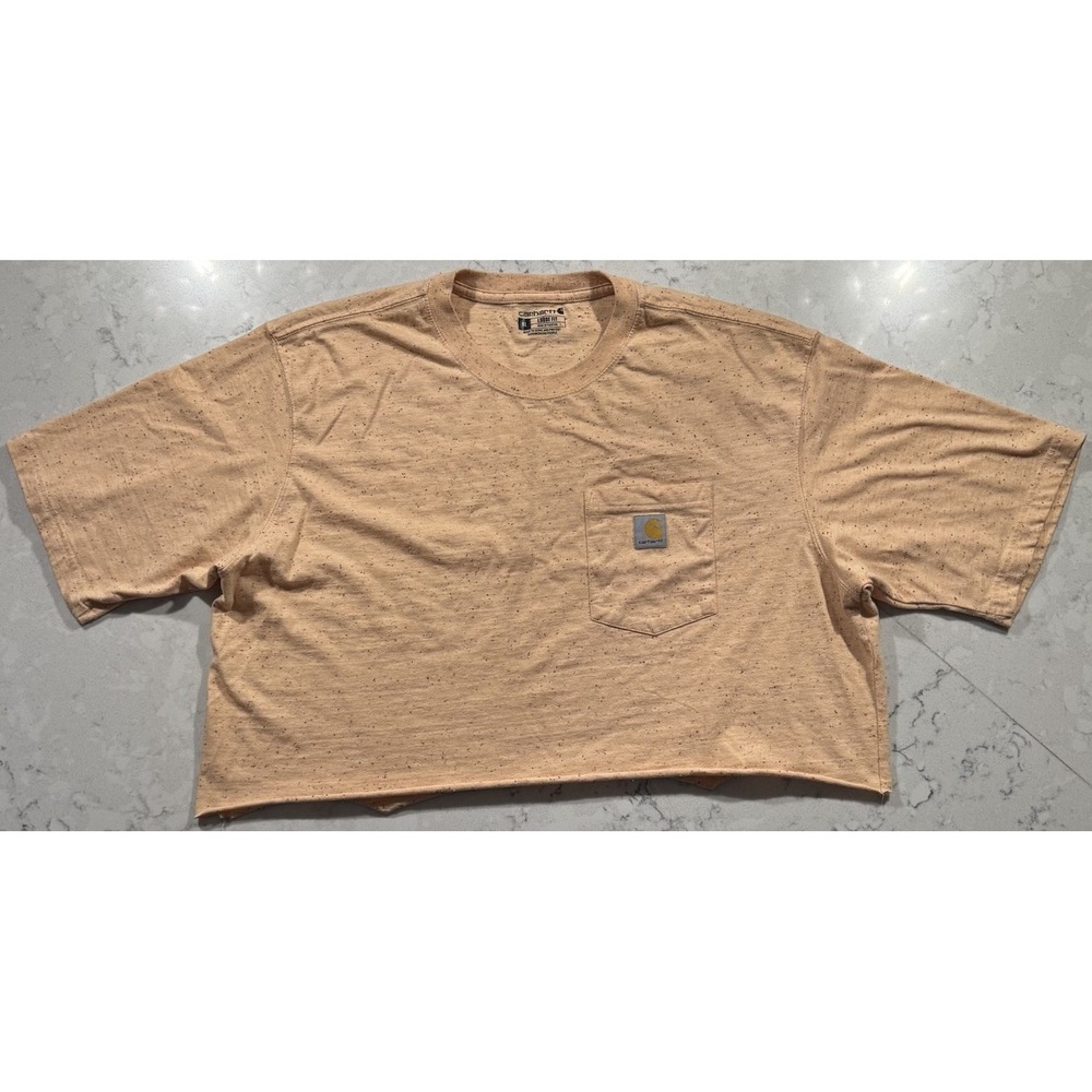 Carhartt Cropped T-Shirt Womens XL Peach Loose Fit Short Sleeve Pocket Boxy Tee